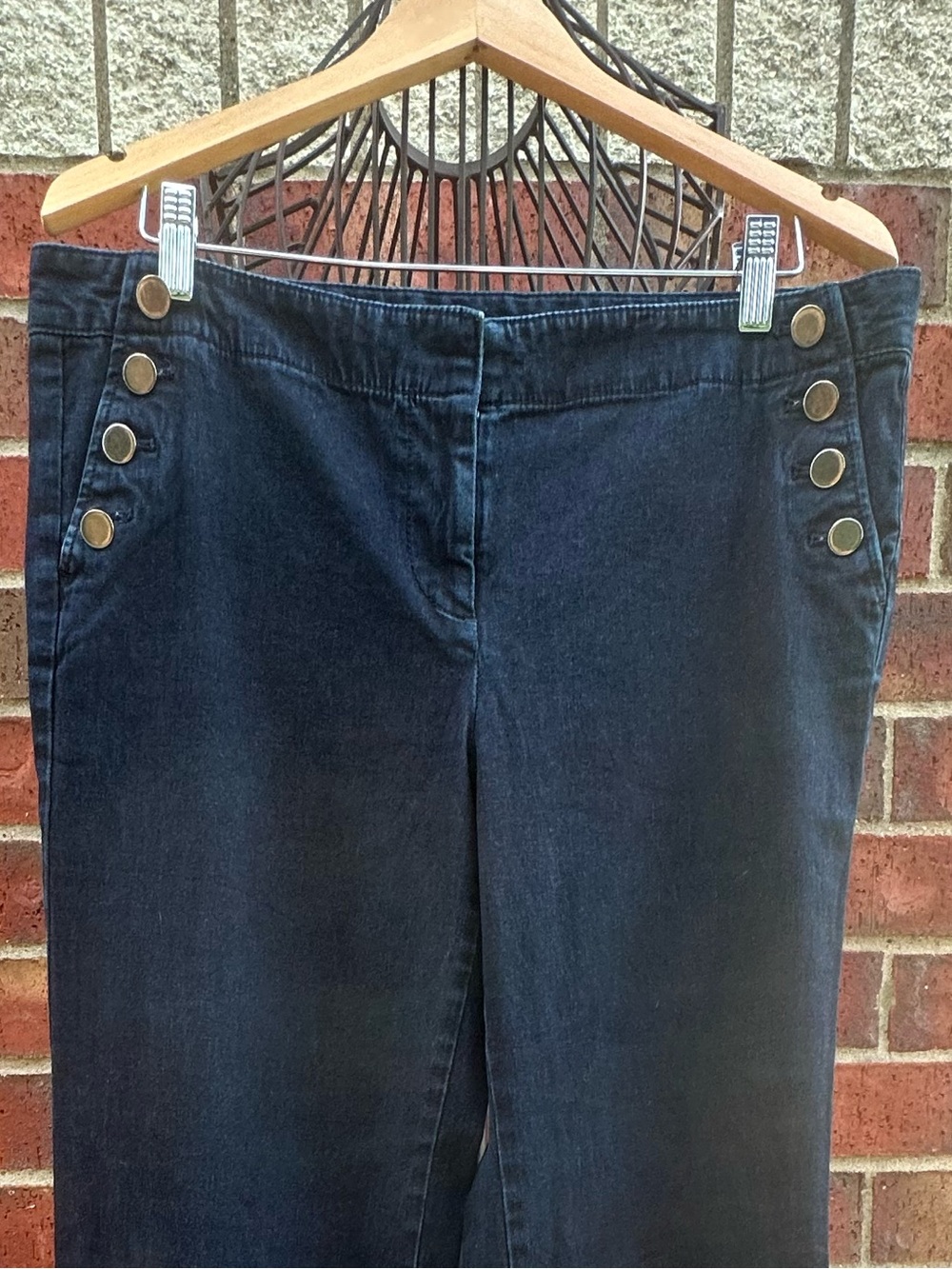Ann Taylor Jeans Wide-Leg Denim Sailor Style Button Nautical Coastal Academia - Picture 15 of 16